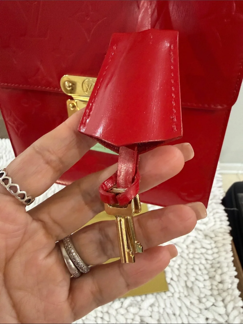 Louis Vuitton Red Vernis Satchel with Gold-Tone Lock